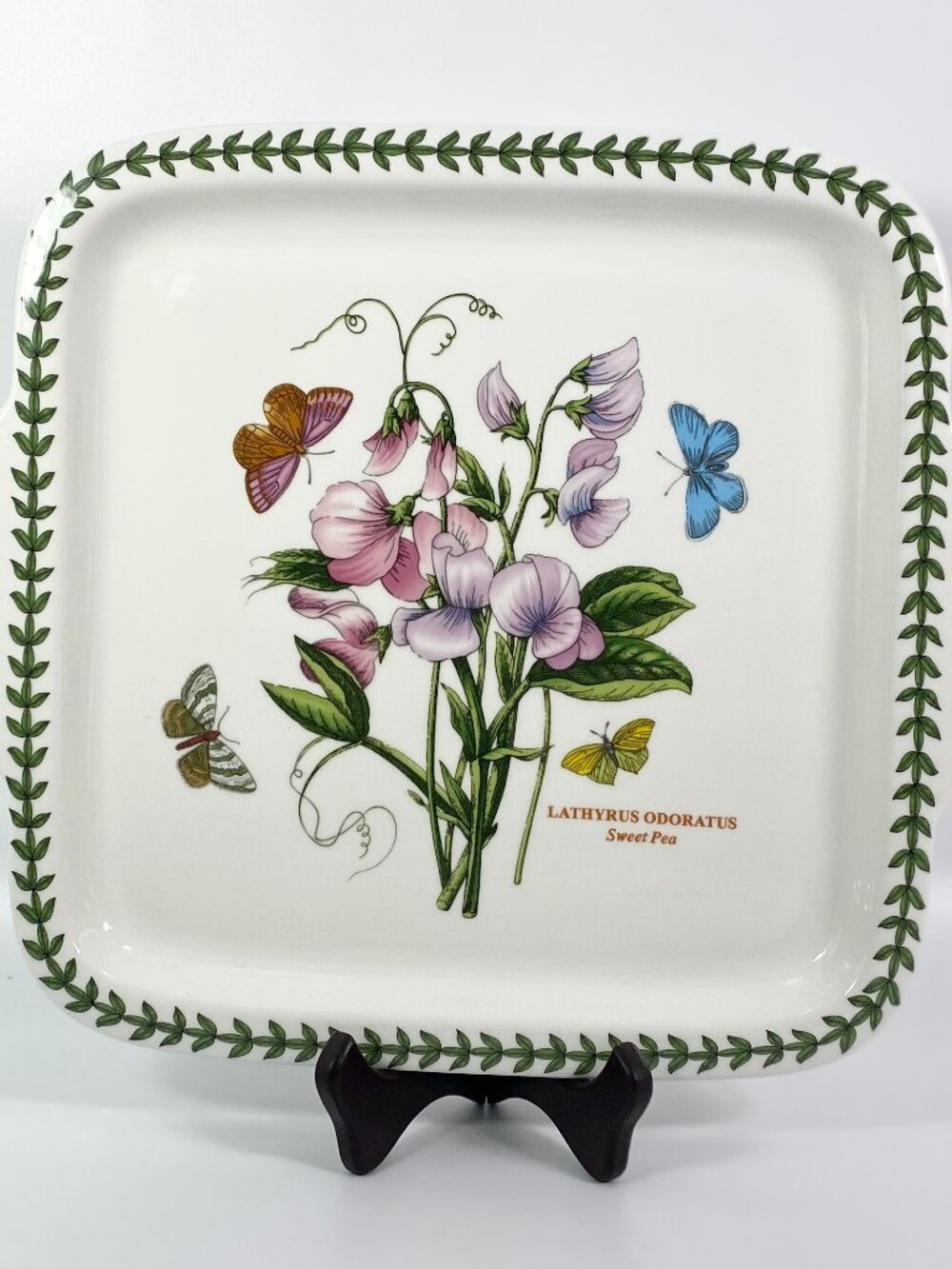 Portmeirion Botanic Garden 11" Square Platter Dessert Dish w/Handles Sweet Pea